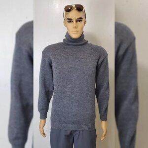 PERUVIAN WOOL SWEATER MEN'S STYLE TURTLE NECK GREY SIZE M